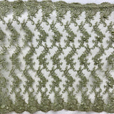 1 Yard Sage 3D Beaded Floral Embroidered Lace Fabric on Polyester Mesh, 52” Wide