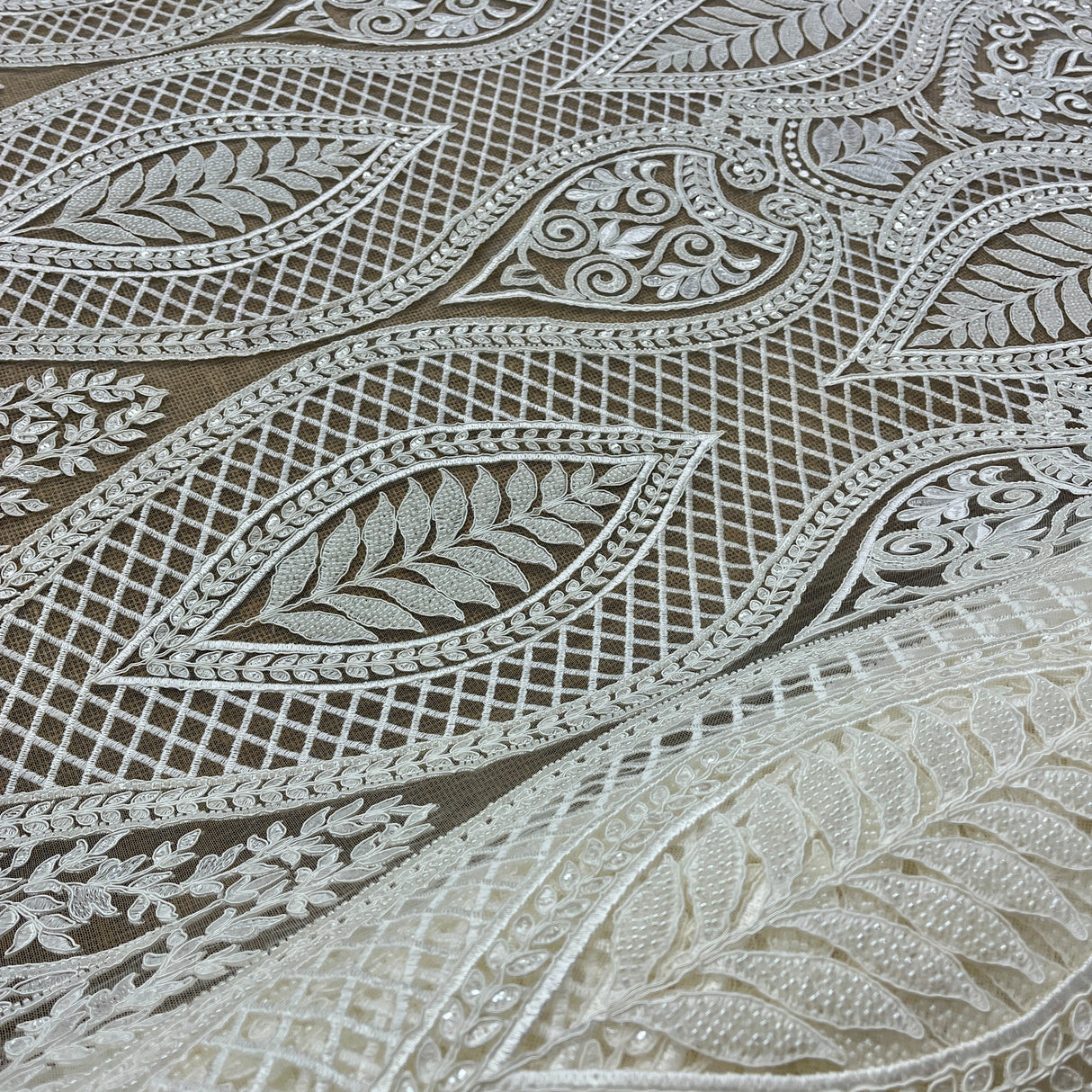 Beaded Corded Bridal Lace Fabric Dark Ivory 52" Wide