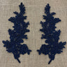 1 Pair 12" x 3.5" Beaded & Corded Floral Lace Applique 100% Polyester Net Mesh
