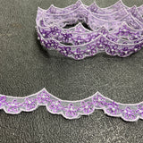 Beaded And Corded Lace Trimming 100 Percent Polyester Fabric - Antique Silver, Lilac, White With Gold, Hunter Green, White With Silver, Navy Blue, Emerald Green, Plum, 1" Wide (1 Yard)