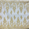 Beaded Corded Bridal Lace Fabric - Embroidered Net Mesh, White, Ivory, Silver, Gold, 54" Wide (1 Yard)