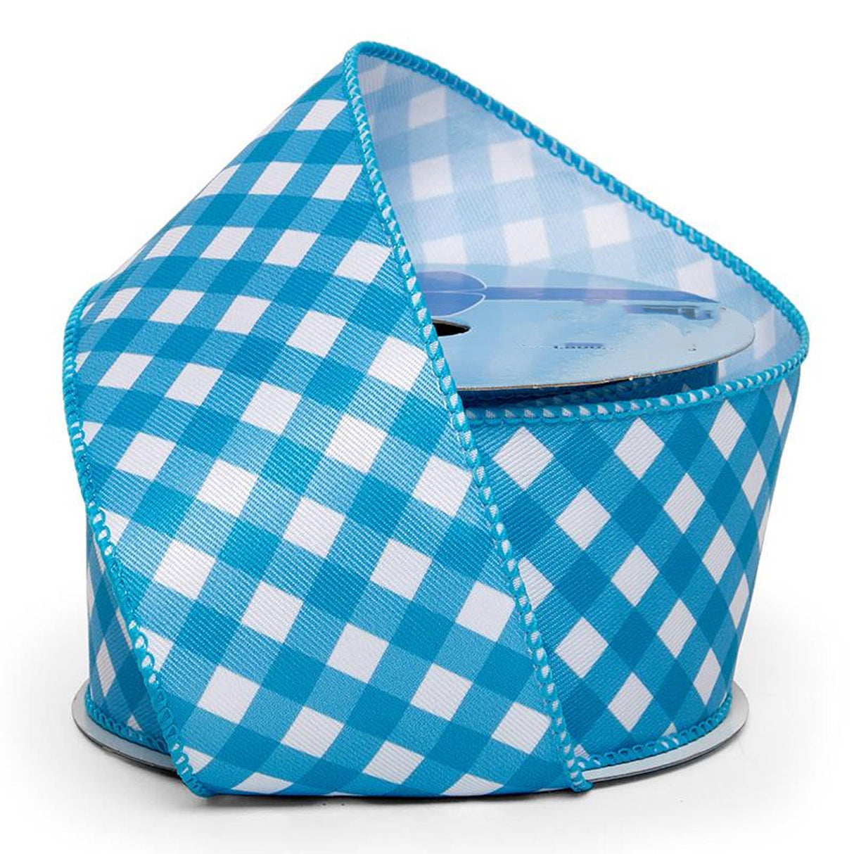 Bright Gingham Wired Ribbon 2 1/2 '' x 10 yd Blue Color 1 / ROLL