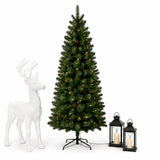 7.5FT Pre Lit Pencil Christmas Tree with Pinecones LED