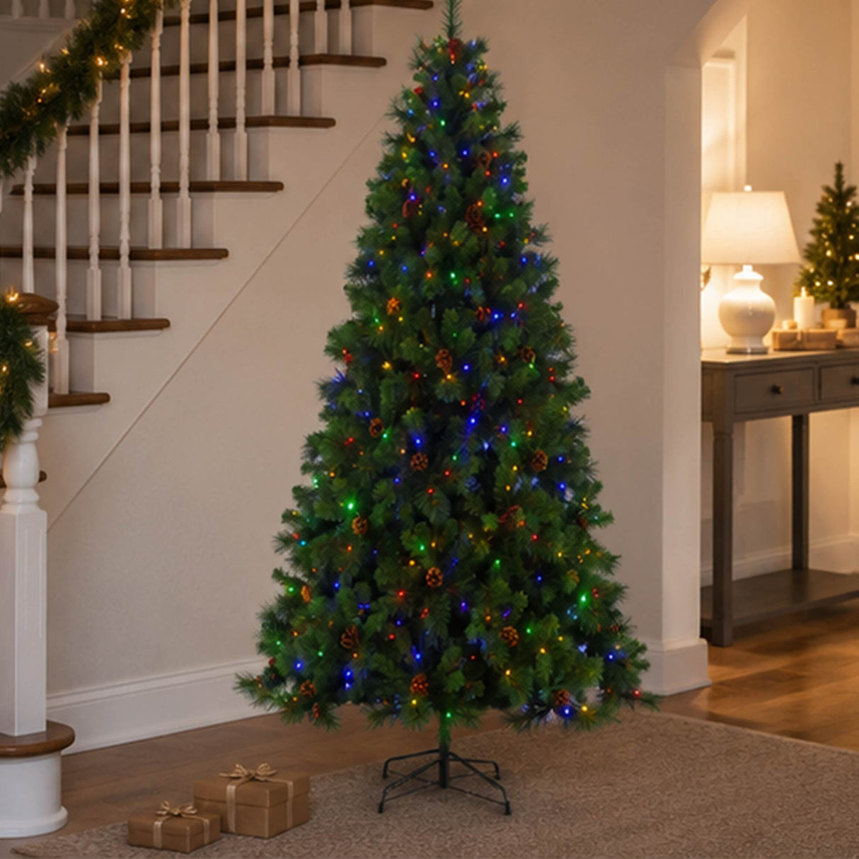 7.5FT Pre Lit Christmas Tree Warm White Pinecones LED