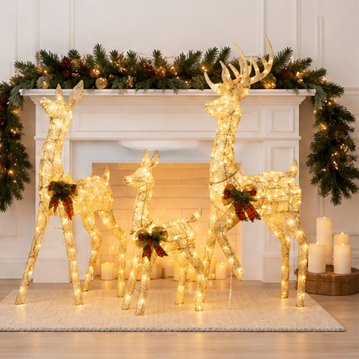 Lighted Reindeer Set Christmas Yard Decor Warm White LED
