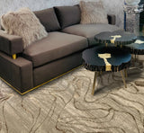 Maximus 233 Polyester Viscose Blend Fabric - Earth Tones Abstract Design, Color-Changing Flat Weave, Beige Platinum Viscose, 7'6" X 10'3" (1 Rug)