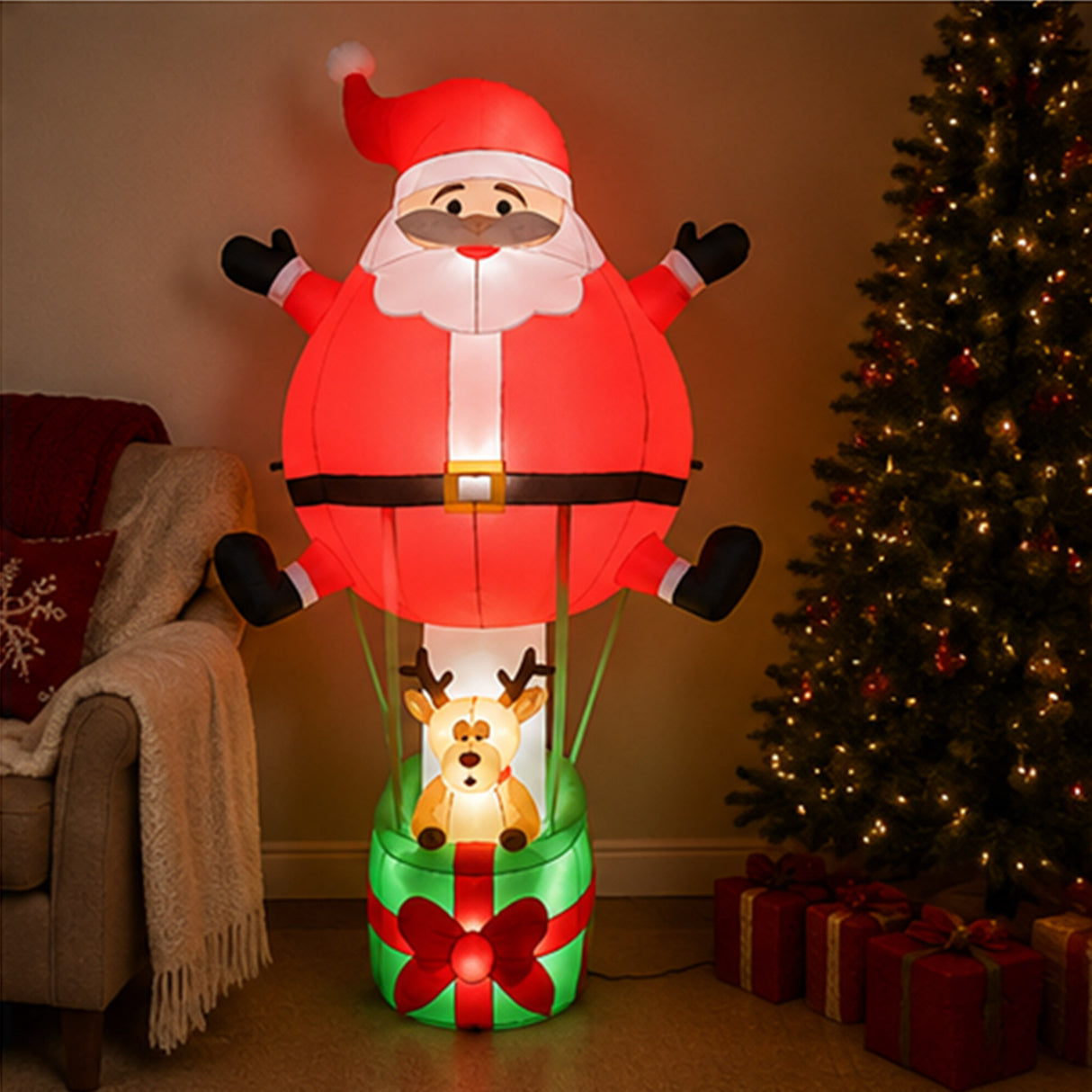 8FT Santa Claus Hot Air Balloon Christmas Decoration