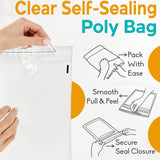 50 Count Poly Bags with Self Seal 9" x 12" Clear Plastic Storage & Shipping Bags