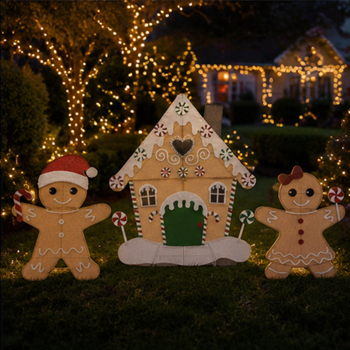 Lighted Gingerbread House Christmas Yard Decoration Set