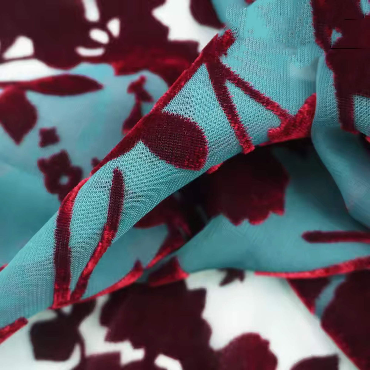 Tthe Green Wine Red Flower Burnt Out Velvet Fabric For Dress Telas Para Costura Tissus Couture ткань Cloth Material Sewing
