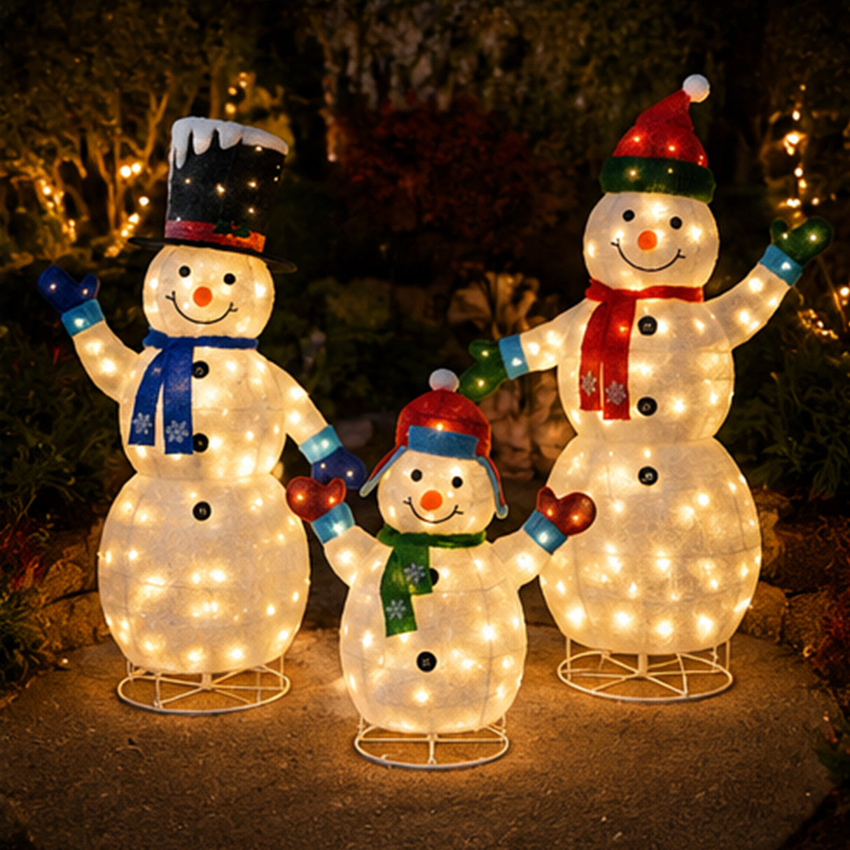 Lighted Snowman Set Christmas Yard Decor Warm White LED