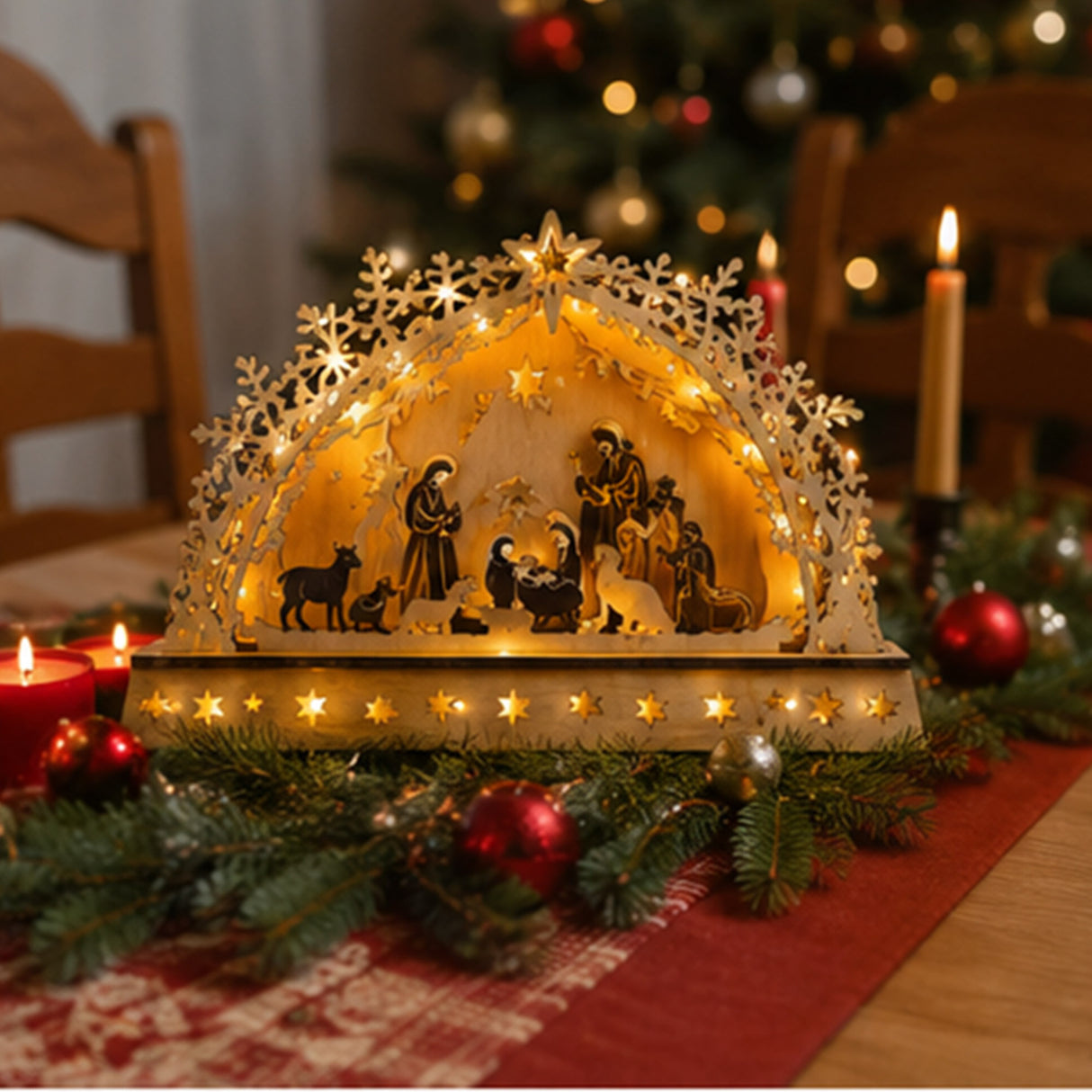LED Christmas Decor MDF Holiday Lighted Table Display