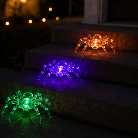 3 Pack Light Up Spider Halloween Decor Orange Green UV