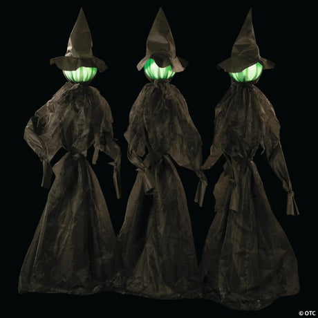 Glowing Face Witch Halloween Outdoor Decoration Set of Three, lights up for a spooky Halloween night display