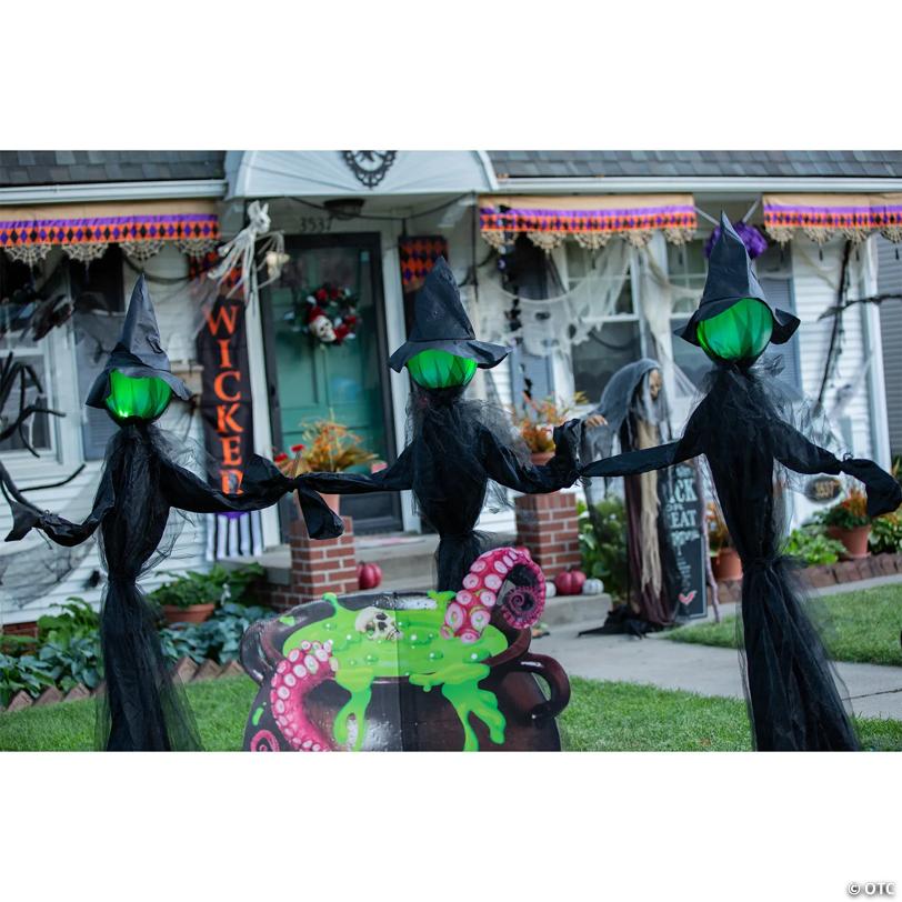 4 Ft. 11" x 5 Ft. 11" Glowing Face Witch Standing Halloween Outdoor Decoration Set - 3 Pc.
