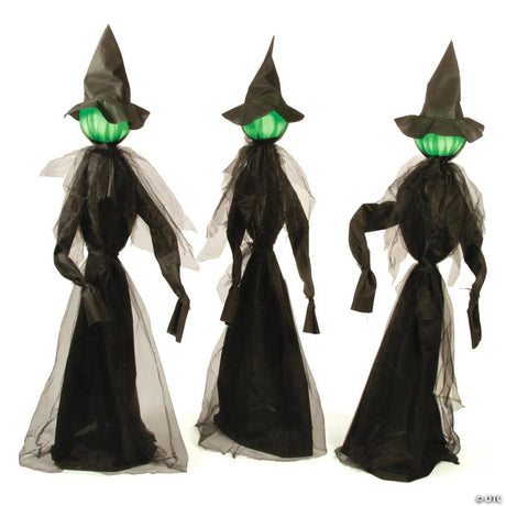 Glowing Face Witch Halloween Outdoor Decoration Set of Three, lights up for a spooky Halloween night display