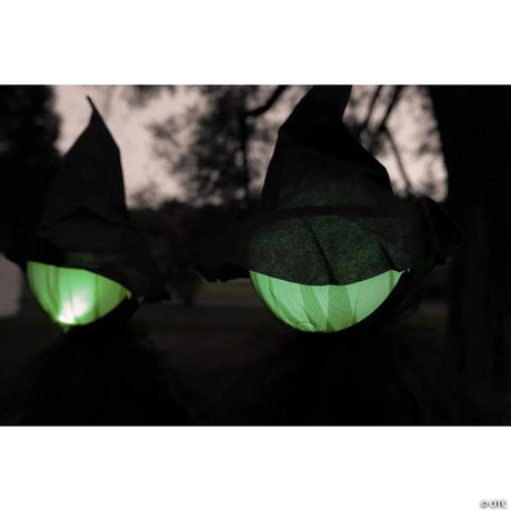 Glowing Face Witch Halloween Outdoor Decoration Set of Three, lights up for a spooky Halloween night display