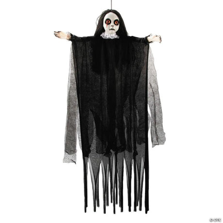 RADYAN Posable Hanging Girl Halloween Decoration with Gothic Dress Attire shown in a clear product image