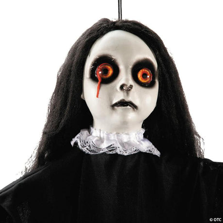 RADYAN Posable Hanging Girl Halloween Decoration with Gothic Dress Attire shown in a clear product image