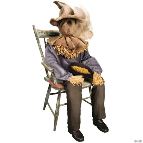 Sitting Animated Scarecrow Halloween Prop with Sound Activation, with animated movement for a spooky Halloween effect