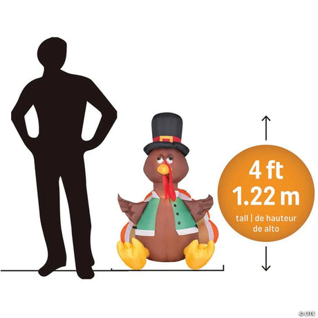 Airblown Inflatable Happy Turkey with Vest Outdoor Halloween Decor, inflates into a giant Halloween yard display