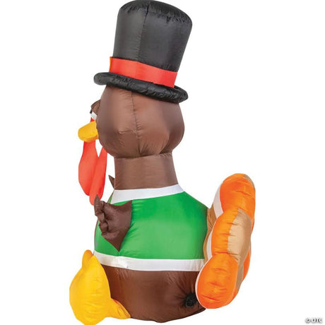 Airblown Inflatable Happy Turkey with Vest Outdoor Halloween Decor, inflates into a giant Halloween yard display