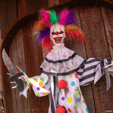 4 Ft. Hanging Clown with Multicolored Hair Animated Prop Halloween Decoration