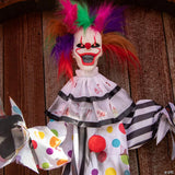 4 Ft. Hanging Clown with Multicolored Hair Animated Prop Halloween Decoration