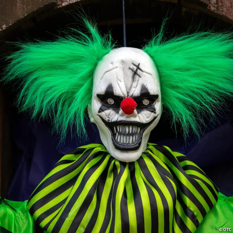4 Ft. Hanging Green & Black Clown Animated Prop Halloween Decoration