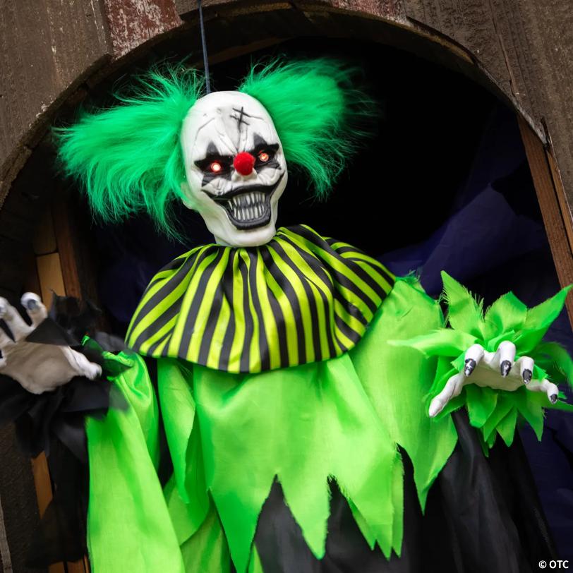 4 Ft. Hanging Green & Black Clown Animated Prop Halloween Decoration