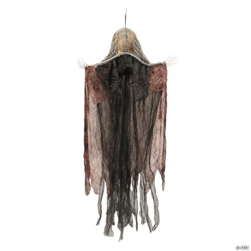 4 Ft. Hanging Orange Light-Up Skeleton Face Reaper Halloween Decoration
