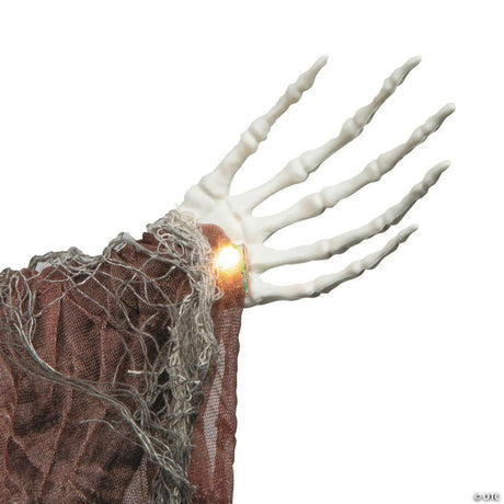 RADYAN Hanging Skeleton Reaper with Light-Up Face and Hands for Halloween Decor shown in a clear product image