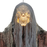 4 Ft. Hanging Orange Light-Up Skeleton Face Reaper Halloween Decoration