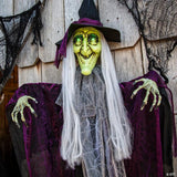 4 Ft. Hanging Witch with Green Eyes Animated Prop Halloween Decoration