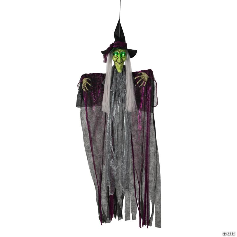 4 Ft. Hanging Witch with Green Eyes Animated Prop Halloween Decoration