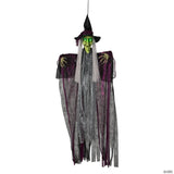 4 Ft. Hanging Witch with Green Eyes Animated Prop Halloween Decoration