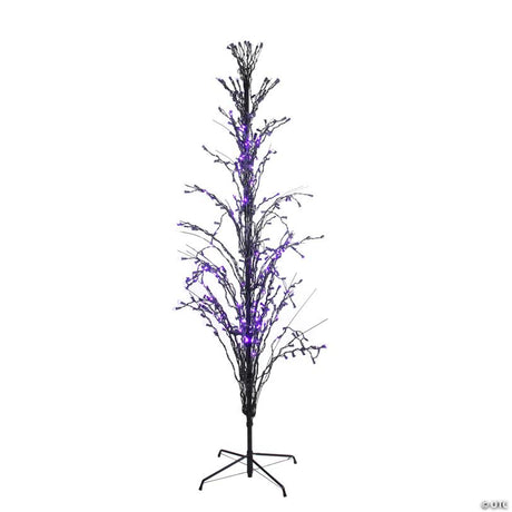 4-Foot Pre-Lit Black Cascade Halloween Twig Tree with Purple Lights
