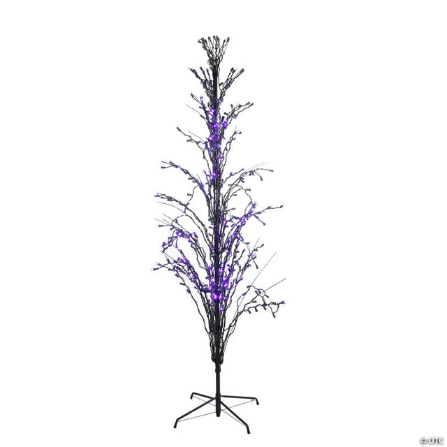 4' Pre-Lit Black Cascade Outdoor Halloween Twig Tree Purple Lights