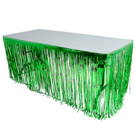 Green Metallic Fringe Table Skirt 144" x 30"
