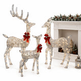 Champagne Wicker Reindeer Set with Warm White LED Lights