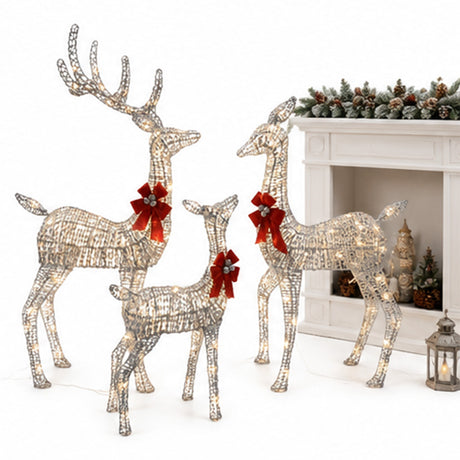Champagne Wicker Reindeer Set with Warm White LED Lights