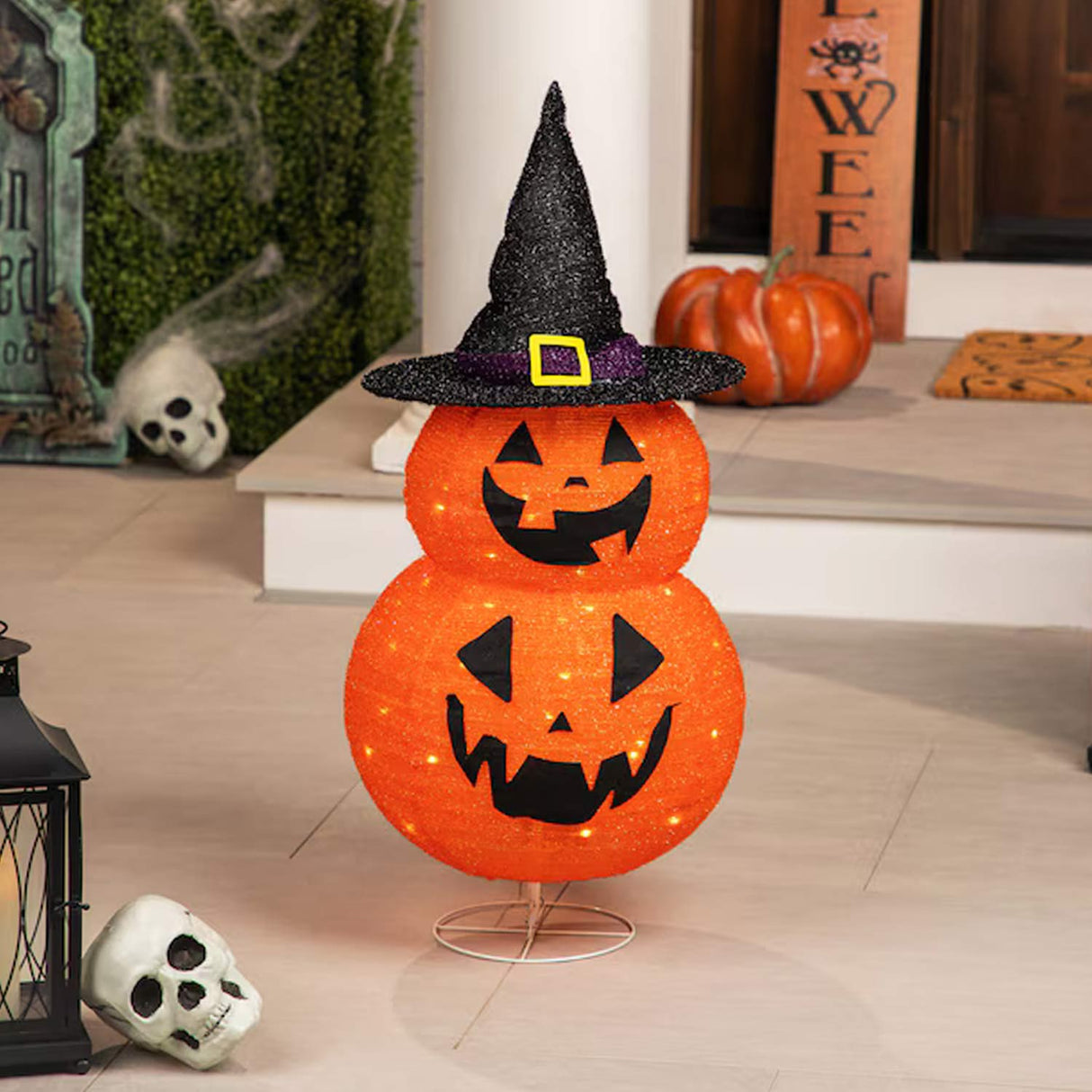2.83 Feets Lighted Jack-o-Lantern Witch Hat Yard Decoration