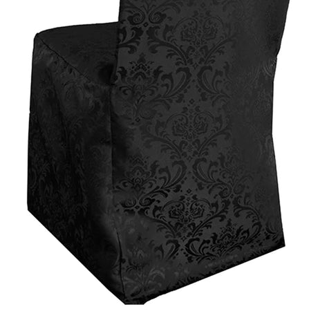 1 Piece Black Floral Damask Jacquard Chair Cover, Elegant Polyester Banquet Slipcover