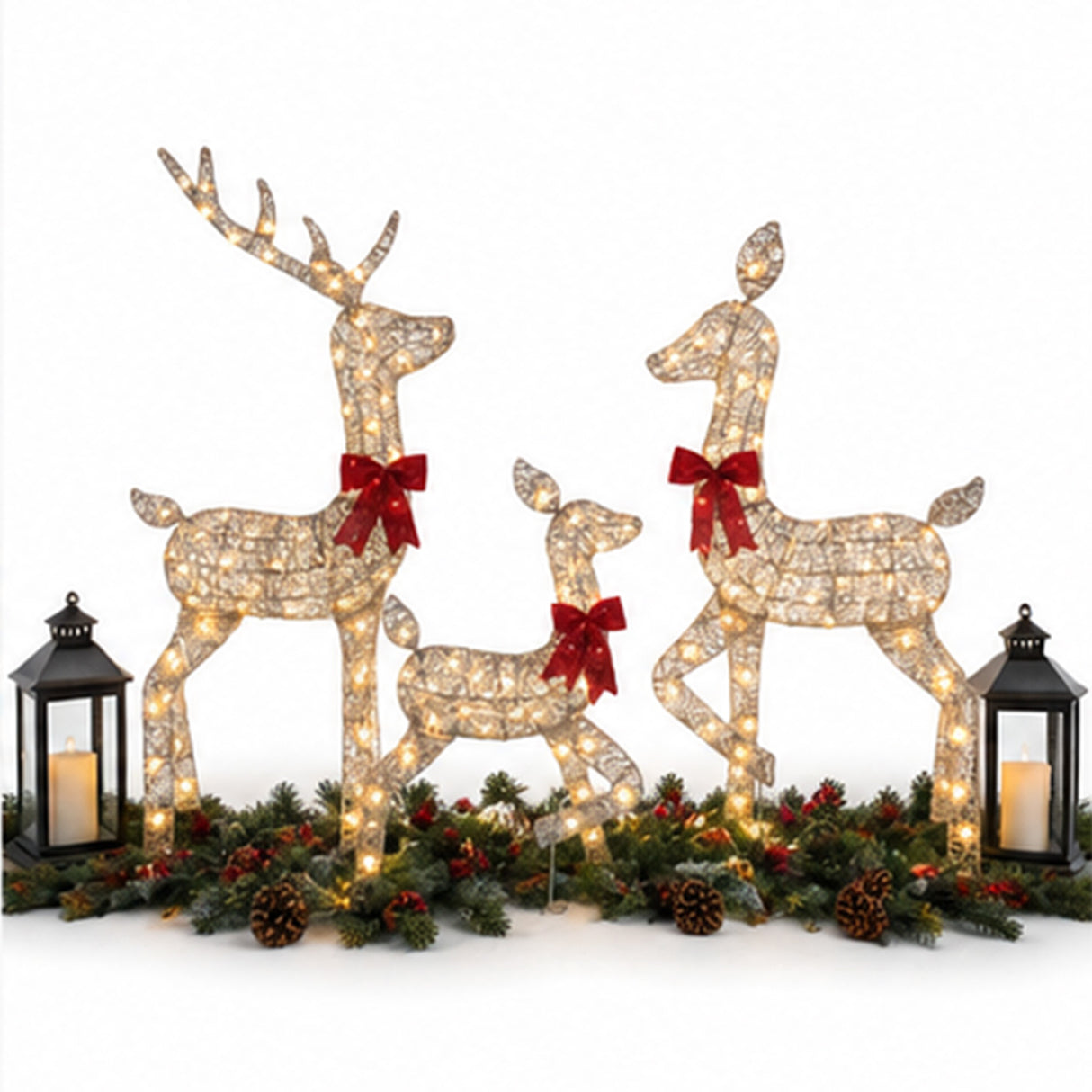 3-Piece Lighted Reindeer Family Outdoor Christmas Set