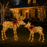 Lighted Elk Christmas Yard Decoration Set, Warm LED