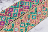 Embroidered Trim Multi-Color Beaded 2.25"