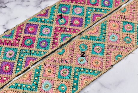 Embroidered Trim Multi-Color Beaded 2.25"
