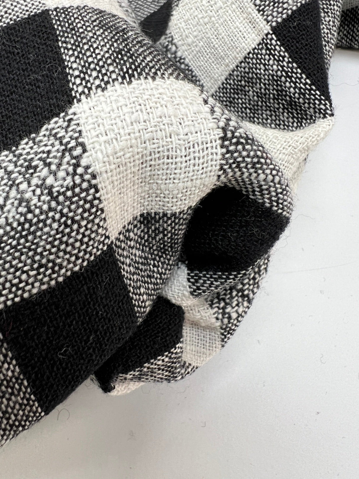 Cotton Polyester Checked Fabric Black White