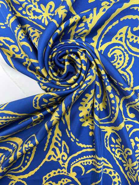 Silk Twill Printed Abstract Yellow Blue