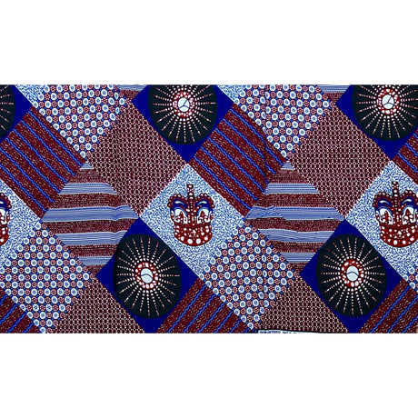 African Print Ankara Cotton Fabric - Brown, Blue, White Scatta, 46" Width (Per Yard)